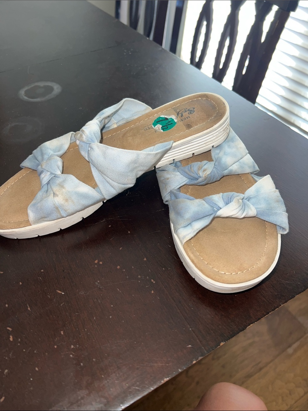 Self Esteem Light Blue Knotted Slide Sandals